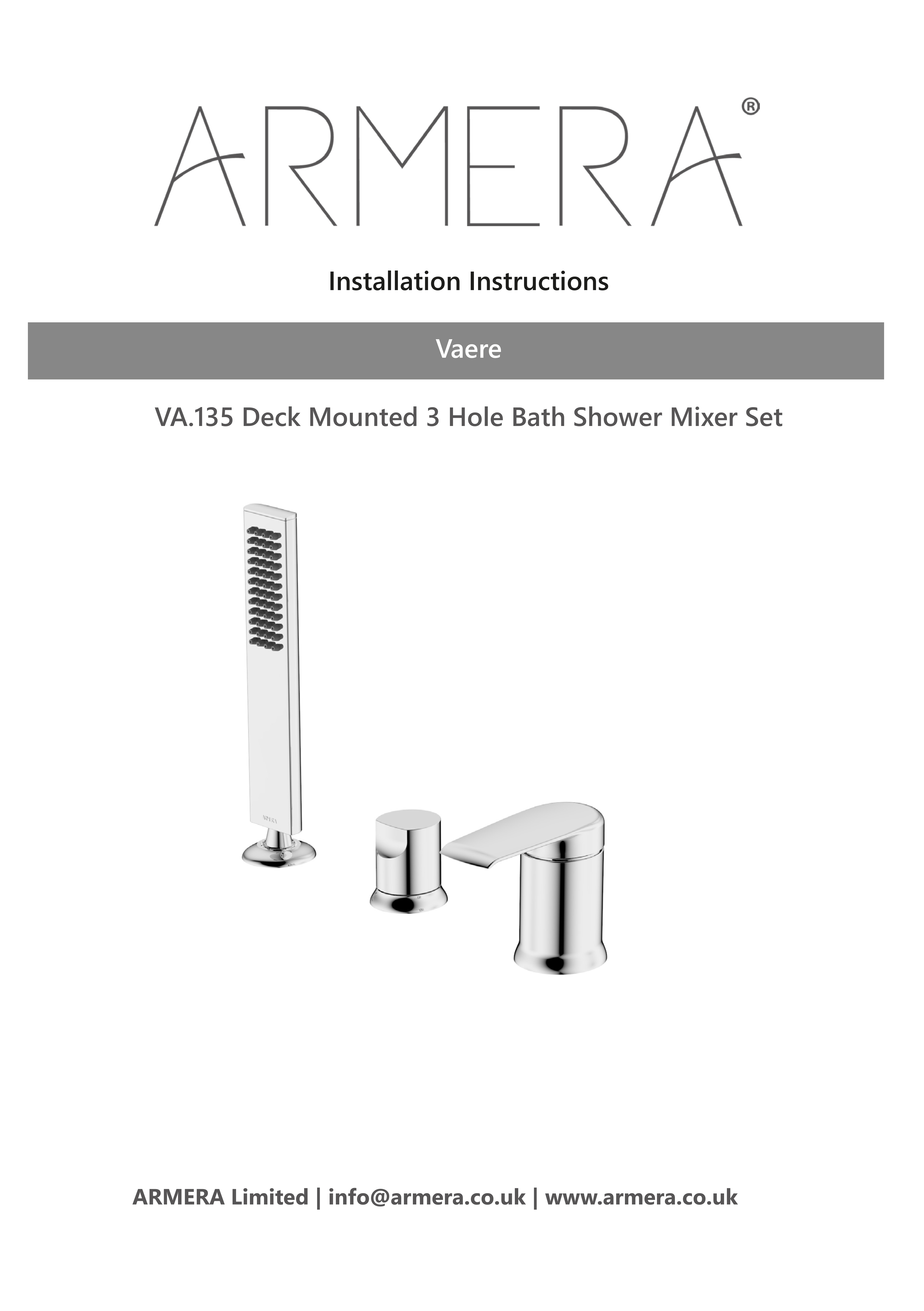 VA.135 Deck mounted 3 hole bath shower mixer set